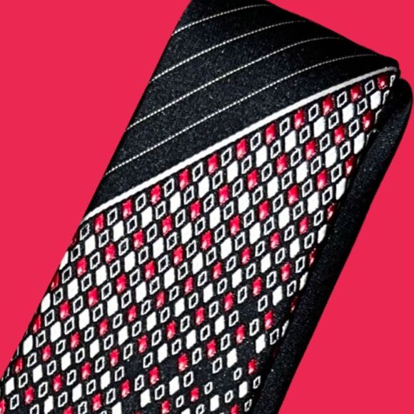Vintage Emilio Vincenti Black/White/Red Tie - Picture 3 of 5